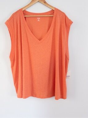 A.N.A. V Neck Wide Strap Linen Blend Tank Top Orange Tulip Size 3X New